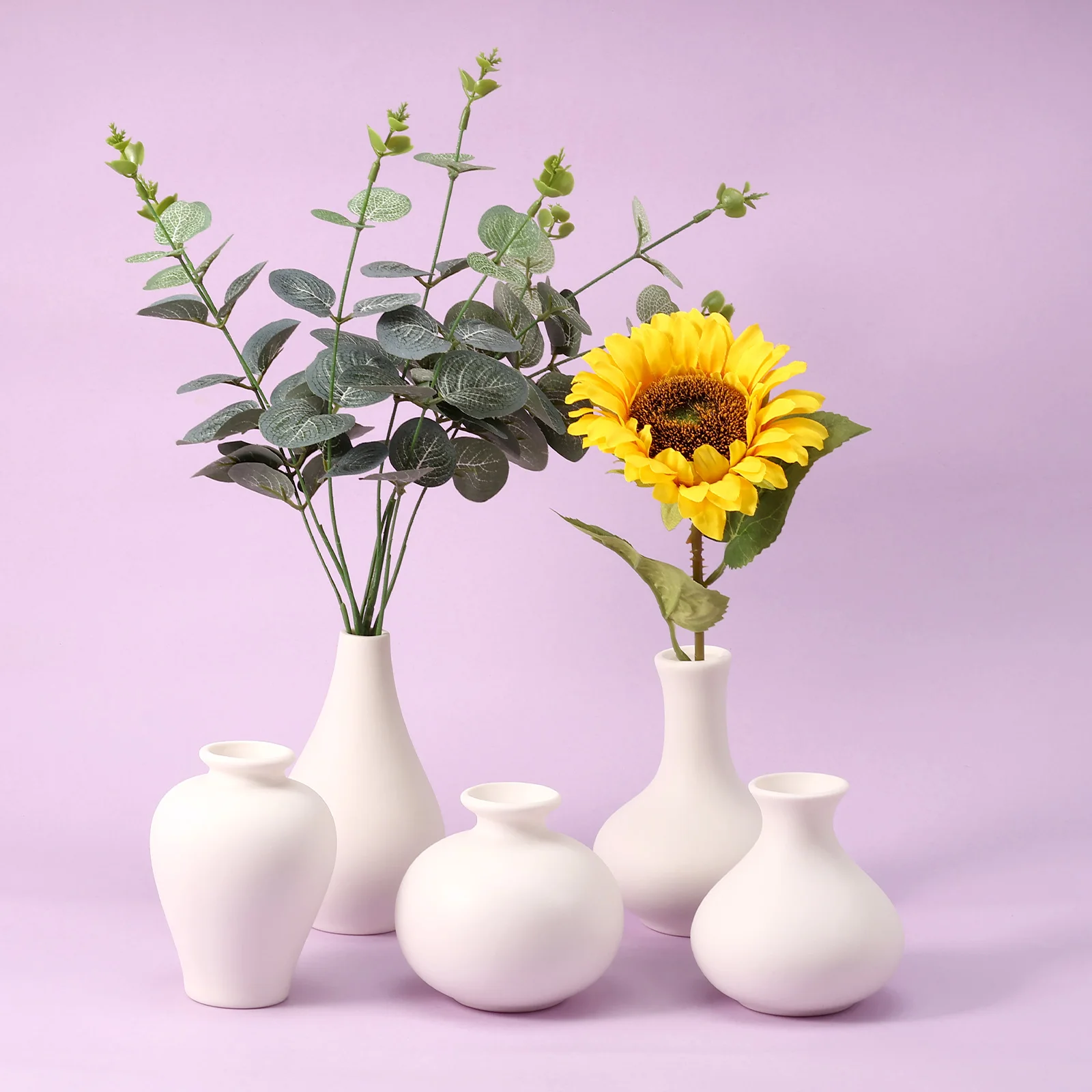 

5Pcs Small White Vase Set Ceramic Flower Vases for Pampas Grass Boho Nordic Minimalism Style Flower Vases Modern Handmade Vase