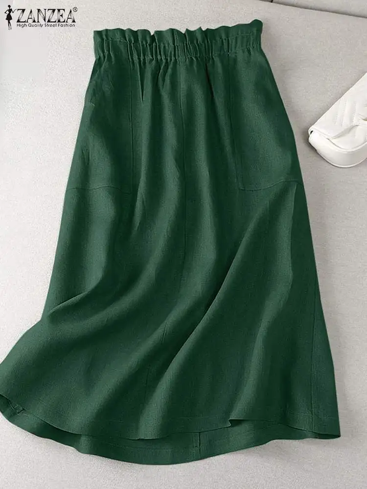 

Юбка ZANZEA Женская средней длины, модная однотонная длинная юбка с завышенной талией, повседневная офисная одежда для работы, лето 2023