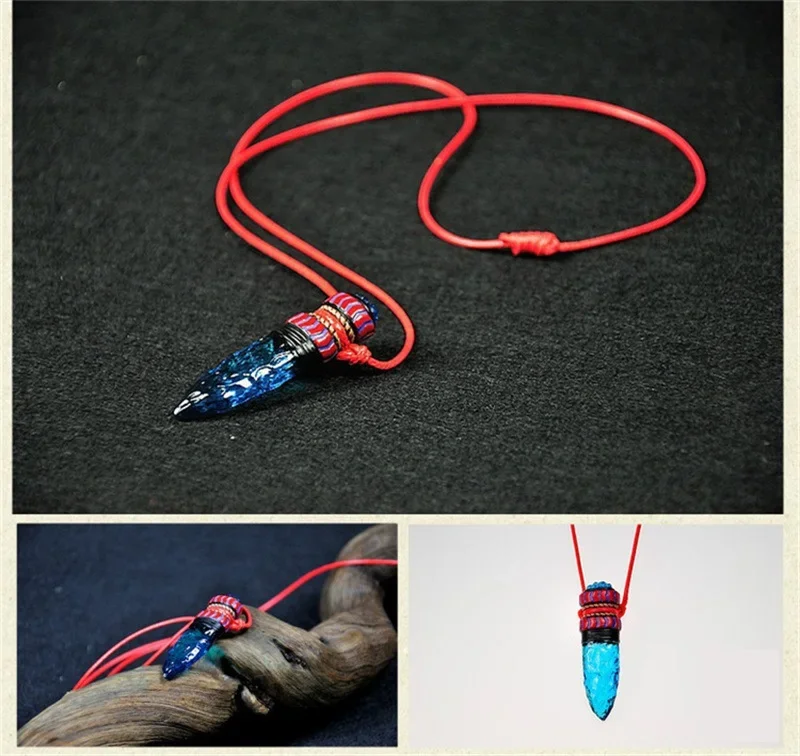 

Top Quality Anime Princess Mononoke Hime Amulet Blue Wolf Fangs Necklace Pendant Cosplay Props Accessories