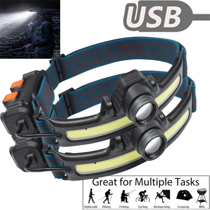 

Powerful LED Headlight Sensor Head Light USB Rechargeable Headlamp Head Torch Waterproof for Outdoor Camping Hiking Fishing