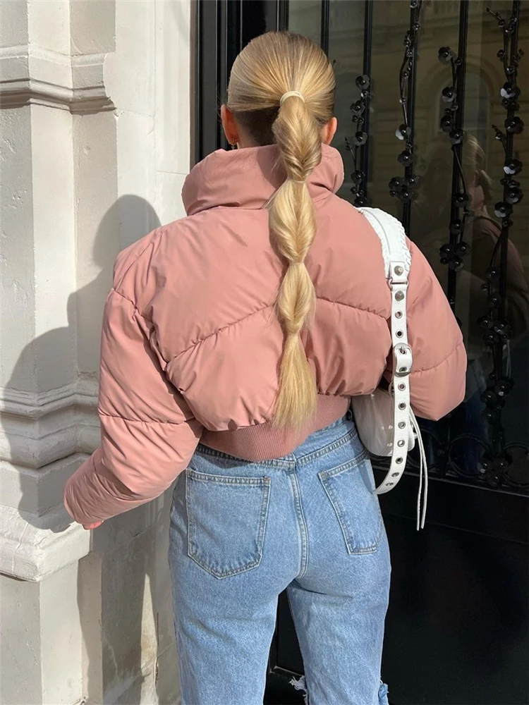KEYANKETIAN Ladies Short Stand Collar Cotton Coat 2022 Autumn/Winter High Street New Thread Stitching Pink Ladies Coat