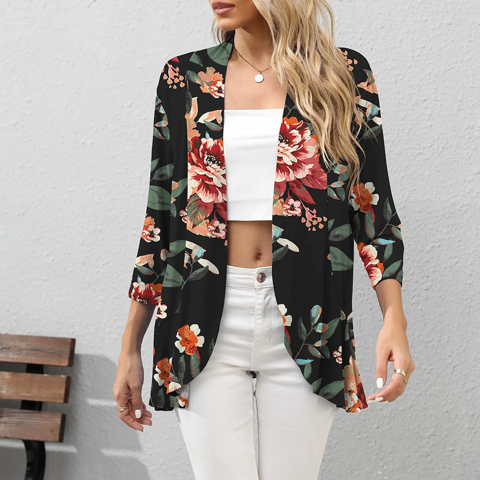 

Women Cardigan Short Sleeves Open Front Lightweight Cardigan Draped Ruffles Knit Blue Womens Shirt Ladies V Neck Swing Top