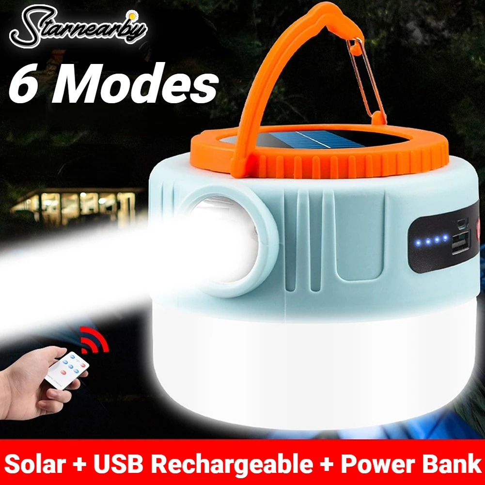 

Solar LED Camping Light USB Rechargeable Bulb For Outdoor Tent Lamp Portable Lanterns Emergency Power Bank BBQ Hiking Flashlight