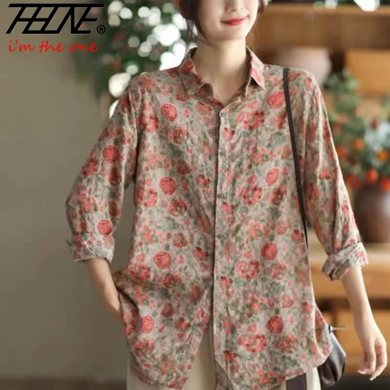 Женская одежда рубашки блузка винтажная женская хлопковая льняная рубашка с