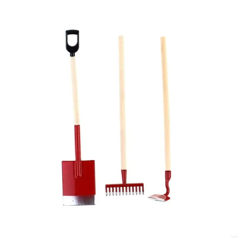N1HB 3PCS Dollhouses Инструменты для садоводства Shovel Grable Hoe Set в масштабе 1/12 создания