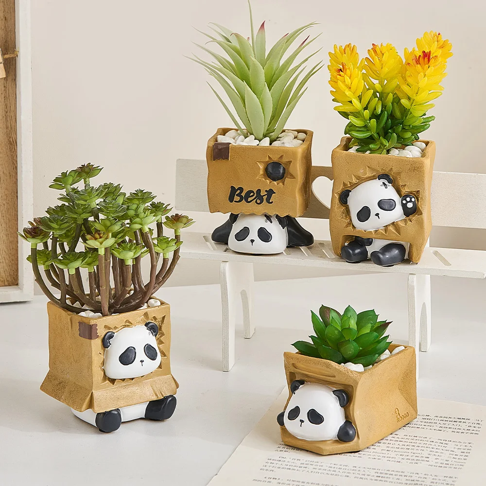 

Ceramics Mini Cute Room Decoration Artificial Succulent Plant Ornament Cartoon Home Desktop Accessories Panda Flowerpot Decor