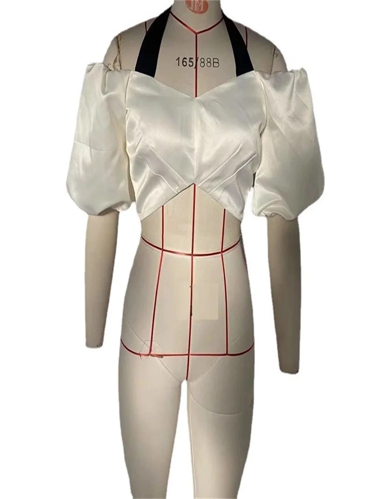 

TRAF Women 2022 Fashion Soft Touch Cropped Blouses Vintage Backless Zipper Tied Straps Female Shirts Blusas Streetwear