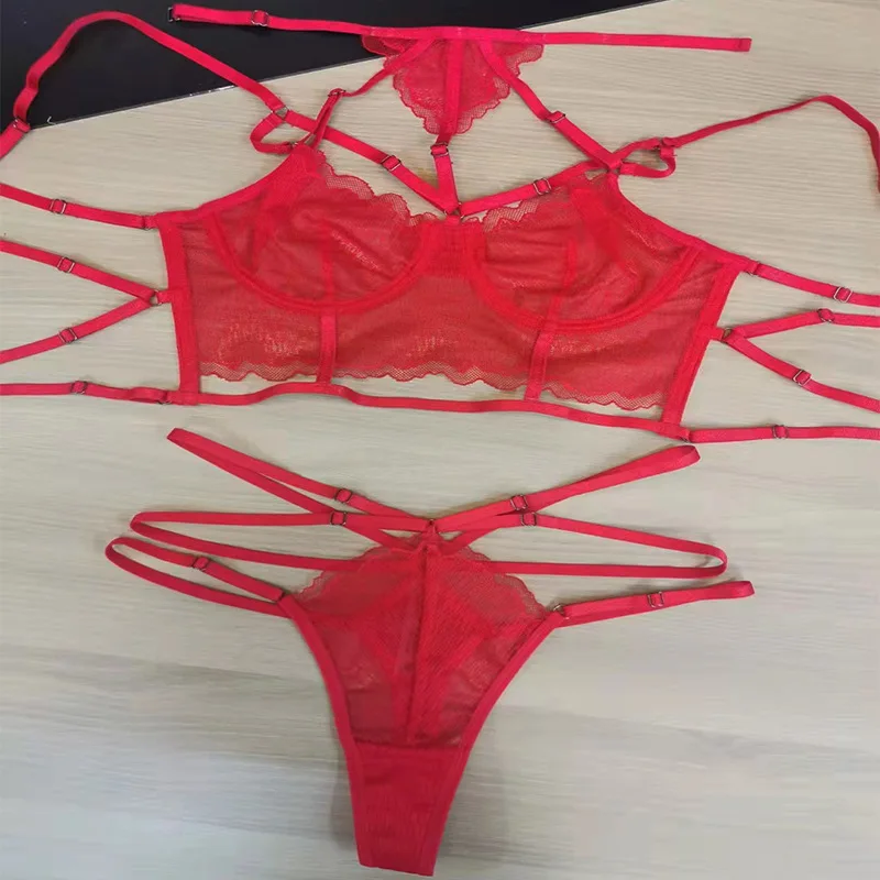 

Sexy lace underwear women's lingerie briefs ultra-thin mesh gathered strap underwire large size ladies bra with briefs set