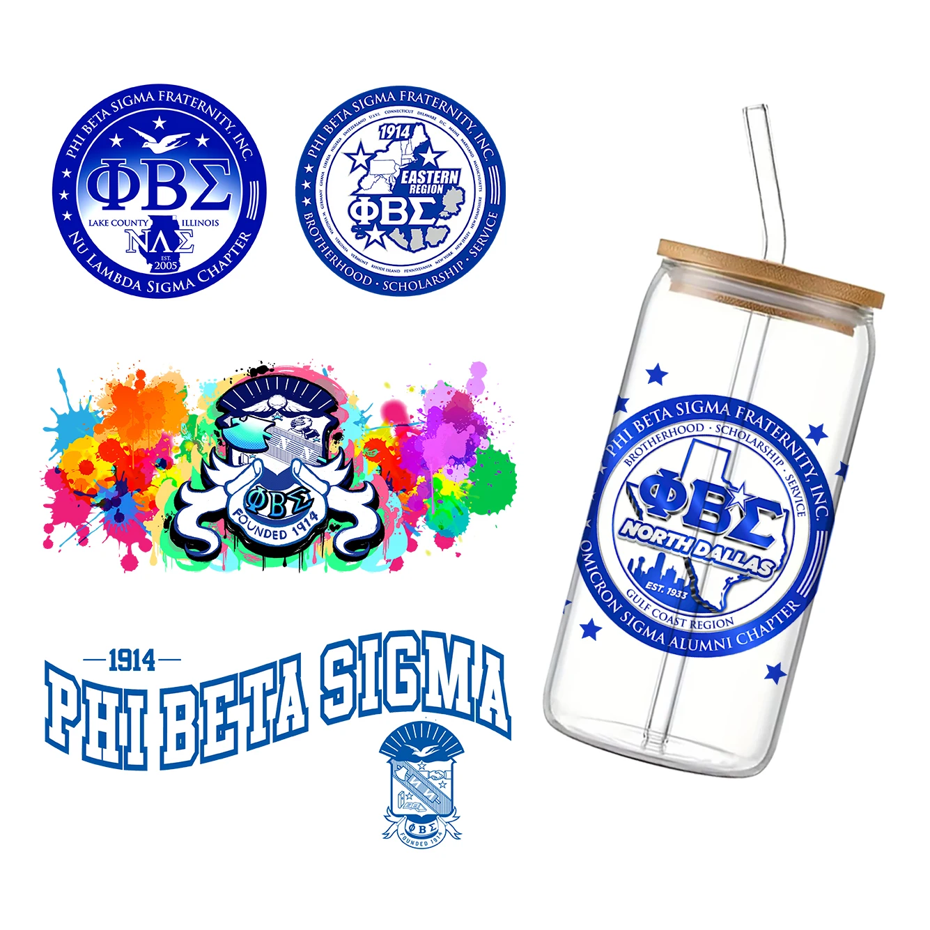 Фото 11x24 см Sorority Mixed SgRho Phi Beta Sigma For Libbey 16oz Банка Стекло 3D Водонепроницаемый УФ DTF Кофе Банка Wrap Libbey Glass Wrap №5