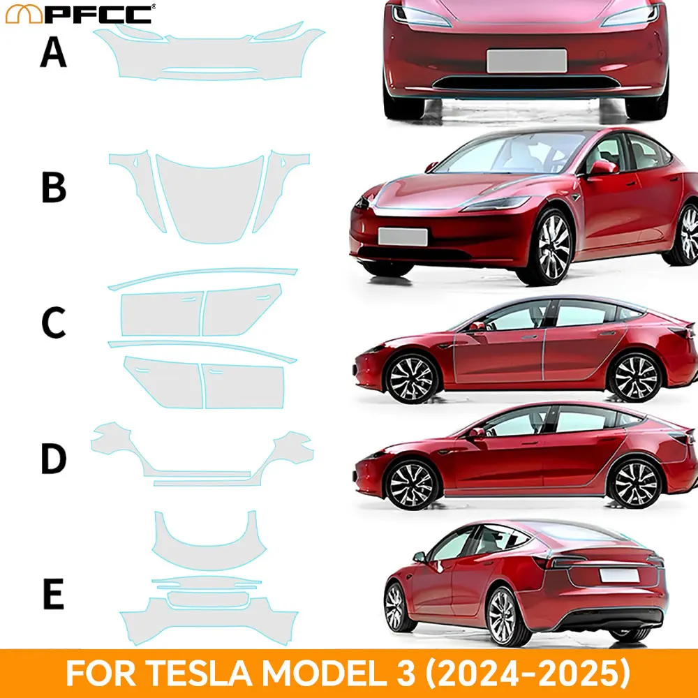 Фото Защитная пленка для краски для Tesla Model 3 Highland 2024, 8,5 толщина, предварительно вырезанная автомобильная прозрачная пленка из ТПУ PPF, комплект, прозрачная наклейка, автонаклейка №2