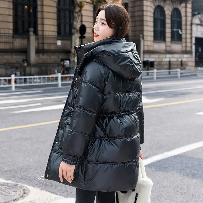 Winter Coats Women Loose Fit Mid-Long Hooded Thickened Warm Down Cotton Jacket Casual Pocket Ladies Parkas Buttons Zipper S69