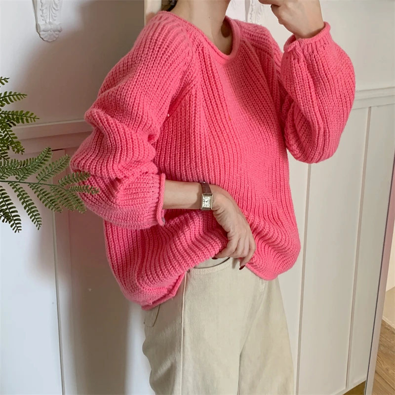 FINEWORDS винтажный повседневный зимний вязаный свитер женский уличный пуловер с