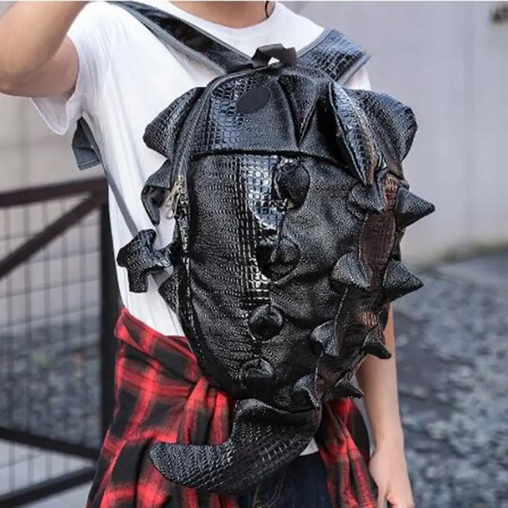 3d Black Goth Dragon Backpack Pu Chameleon Travel Backpack Sports Outdoor Cool Schoolbag Backpack For Men Women Kids