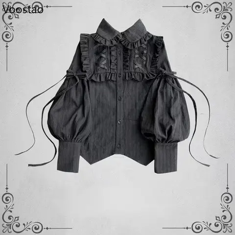 Vintage Gothic Shirts Women Elegant Lolita Style Gigot Sleeve Blouses Girls Victorian Sweet Ruffles Kawaii Tops Blusas Mujer