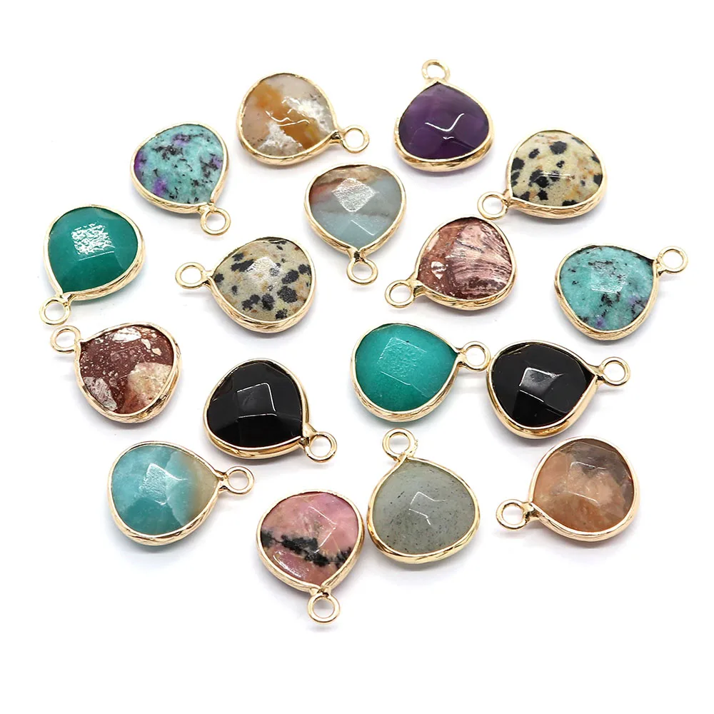 

5pcs/pack 14x18mm Round Shaped Section Stone Pendants Crystal Natural Semi-precious Stone DIY Making Necklace Earrings 18 Colors