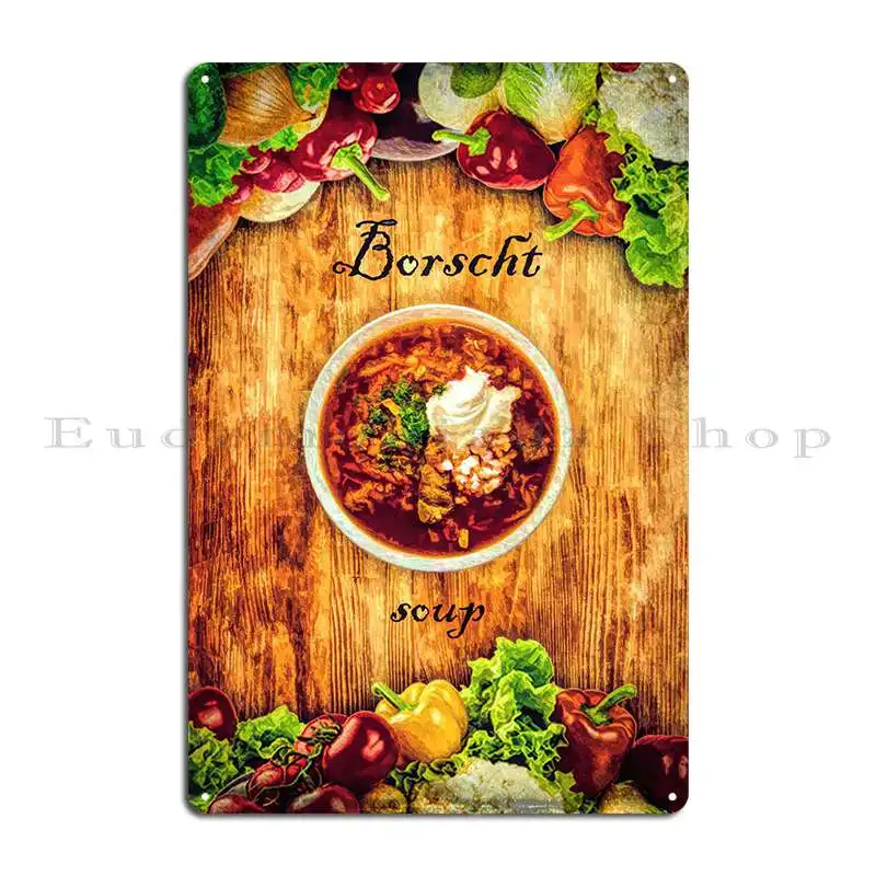 Металлический плакат Borsch в виде супа Настенный декор для паба печатный дизайн