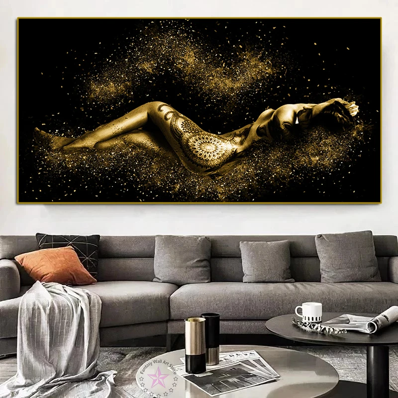 

Abstract Black Gold Nude Women Posters Sexy Body Figure Canvas Paintings and Prints Wall Cuadros Art Pictures Bedroom Home Decor