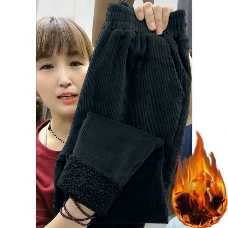 

Elegent Harem Korean New Women Pants Women Corduroy Elastic Waist Solid Full Length Pants Pockets High Waist Lady Pants Q137