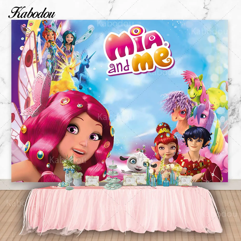 

Kabodou Mia and Me Photo Backdrop For Girls Birthday Photography Background Cartoon Unicorn Decorations Banner Booth Props