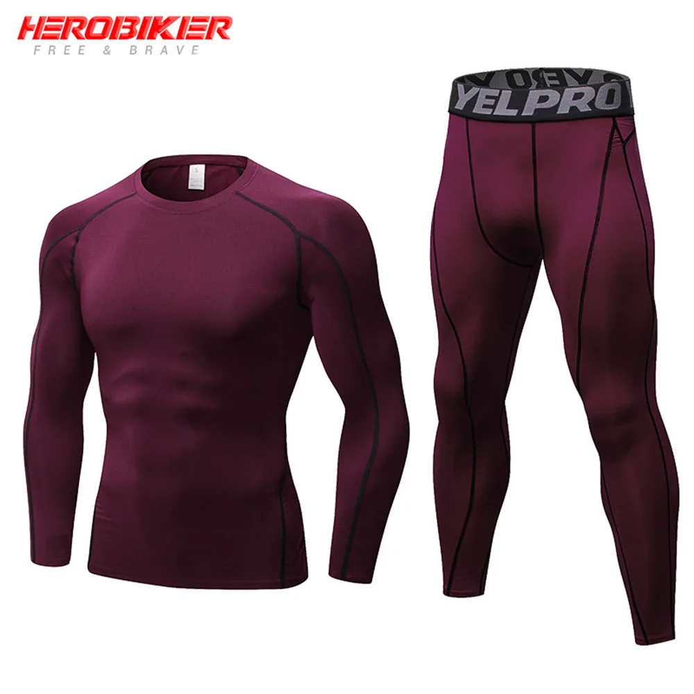 

HEROBIKER Men Underwear Sets Motorcycle Skiing Base Layer Tights Motorbike Long Shirt & Tops Suits Fitness Compression Clothing
