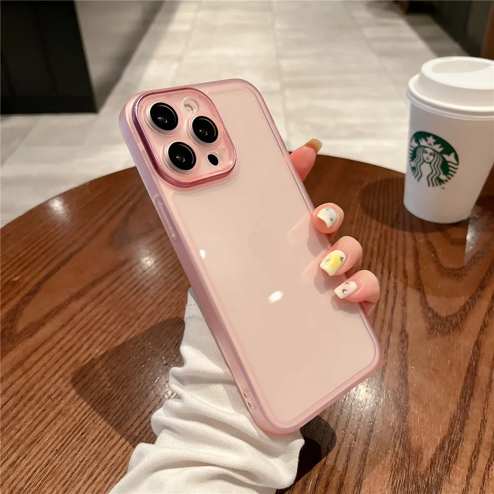 

Lovebay Soild Color Metal Lens Frame Transparent Phone Cases for iPhone 14 13 12 11 Pro Max X XS XR 14 7 8 Plus Soft Back Covers