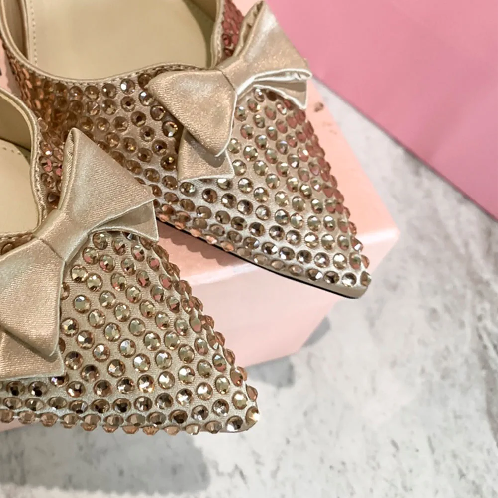 Aminugal 2023 Summer Pointed Toe Crytal Women Pumps Rhinestones Sexy Party Office Lady Elegant High Heels Comfy Slingback Pumps