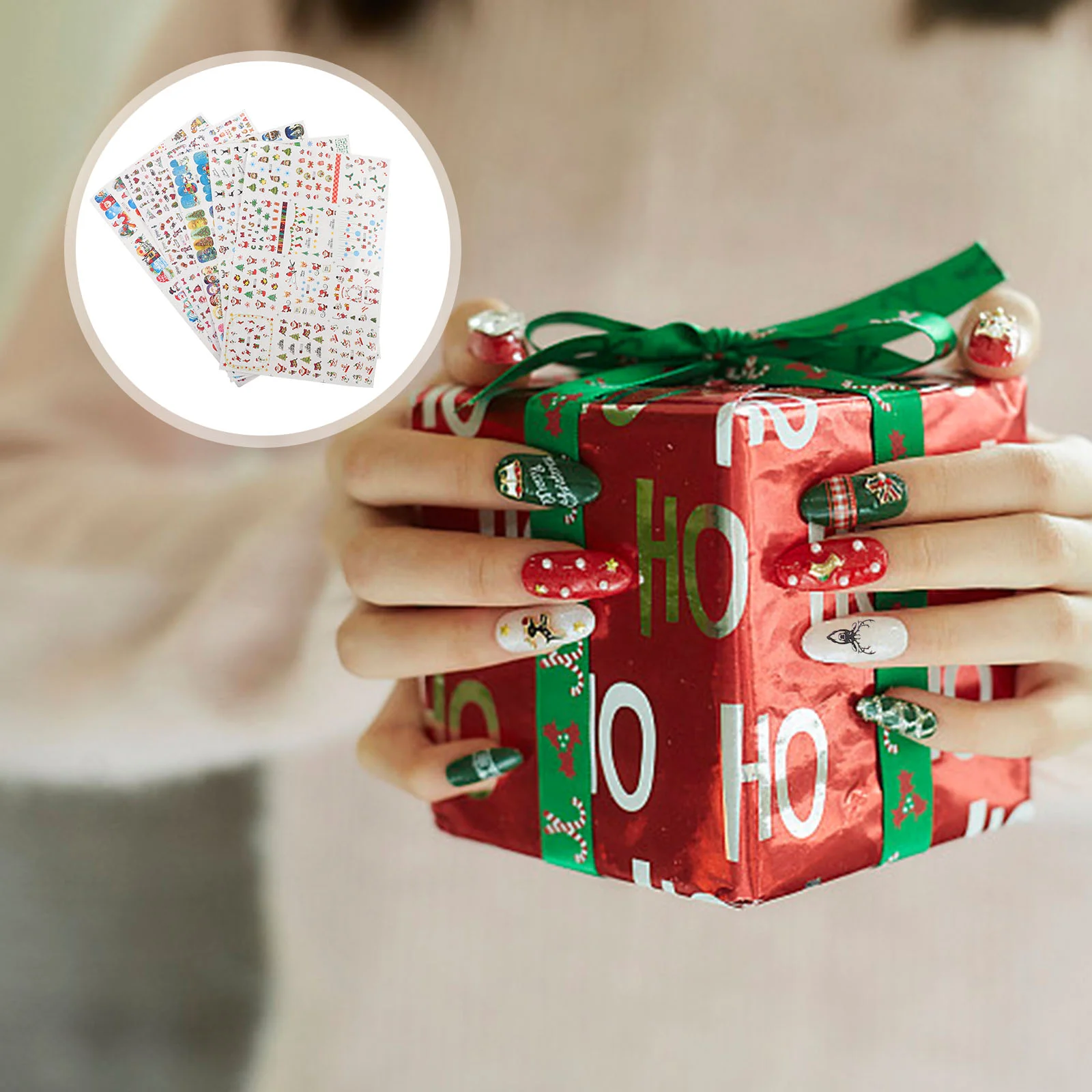 

Nail Stickers Decals Christmas Winter Diy Sticker Santa Elk Snowman Snowflake Manicure Wraps Full Cover