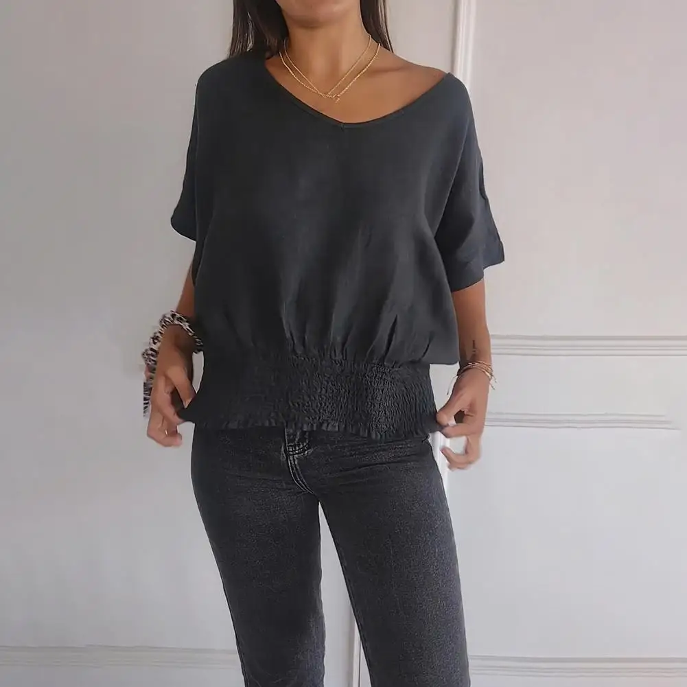 Женская летняя футболка с V-образным вырезом и коротким рукавом эластичный