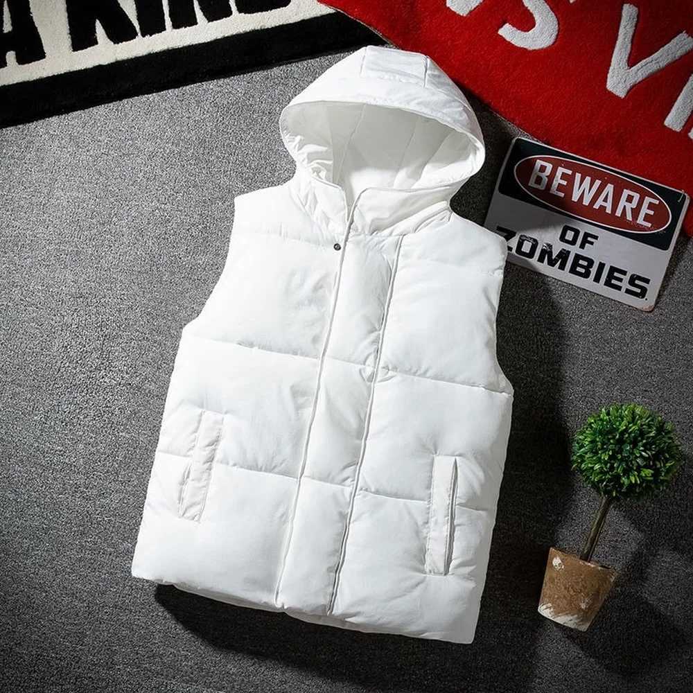 

Autumn Vest Clothing Korean Coat Men Jacket Quilting With Hooded 2022 Hood White Vest Fashion Style Men Sleeveless Jacket Winter