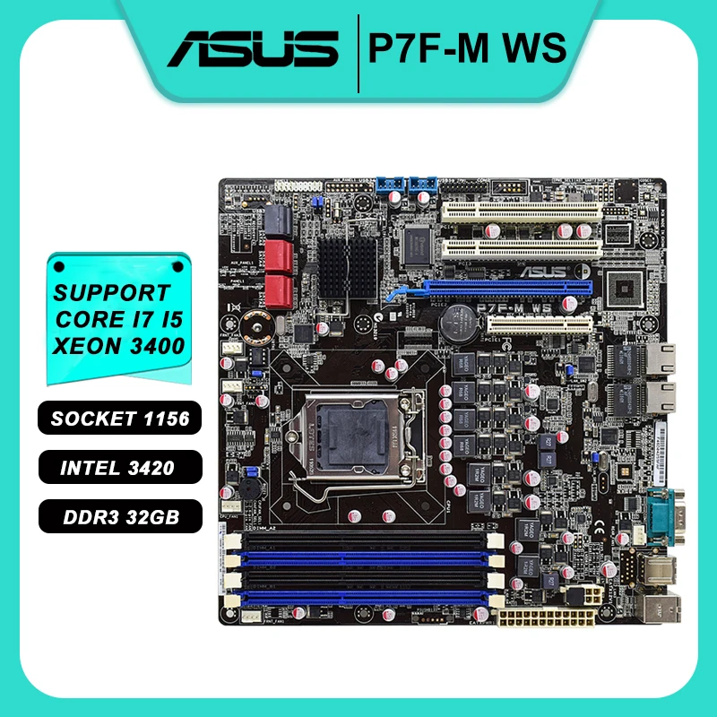 

Материнская плата ASUS P7F-M WS 1156, материнская плата DDR3 Intel 3420 USB2.0 с поддержкой Core i5 i7 Xeon 3400 X3420, процессоры PCI-E X16 Micro ATX