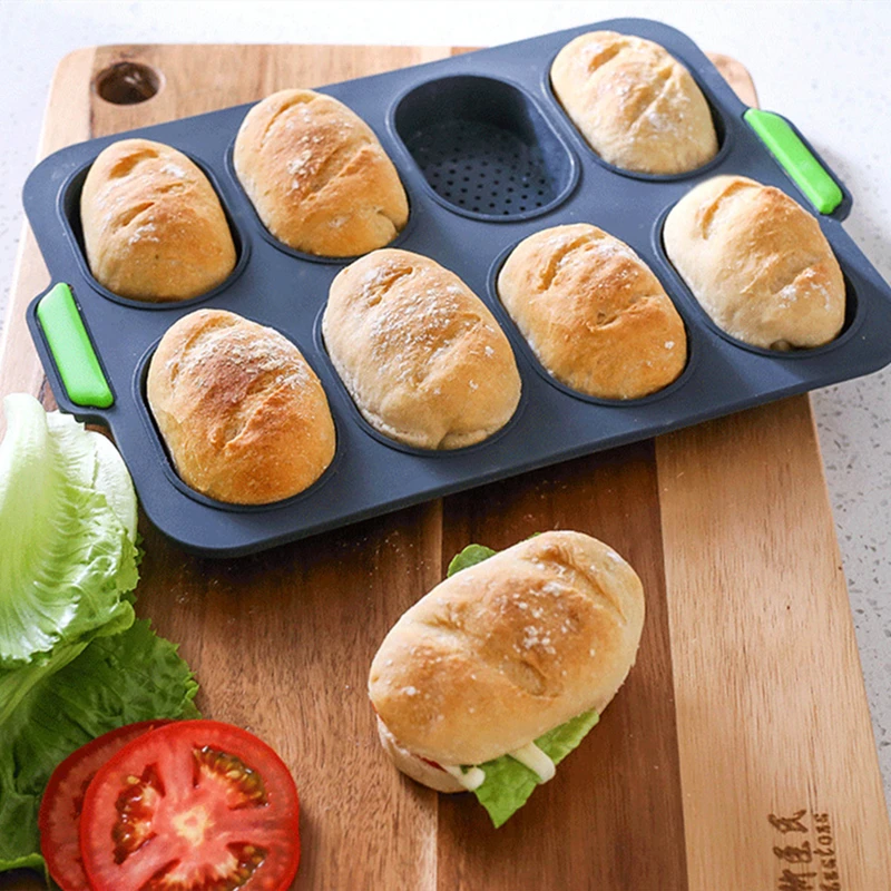 

Silicone 8 Grid Oval Baguette Mold French DIY Small Bread Bakeware Mold Non-Stick Baking Tools