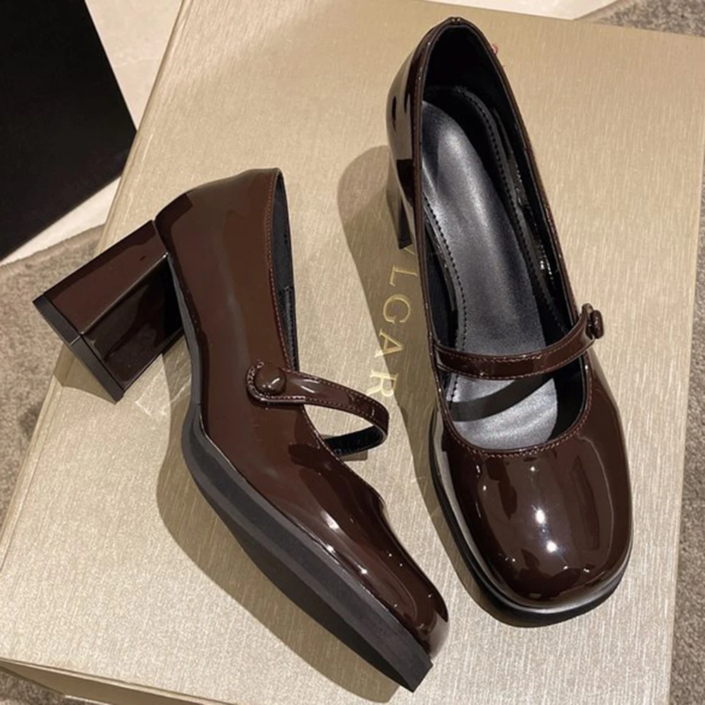 

Vintage High Heels Mary Jane Shoes for Women 2023 Spring Leather Platform Pumps Woman Thick-Heeled Single Shoes Female a111
