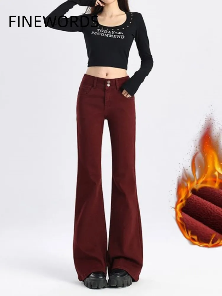 FINEWORDS винтажные повседневные джинсы-клеш с высокой талией женские корейские