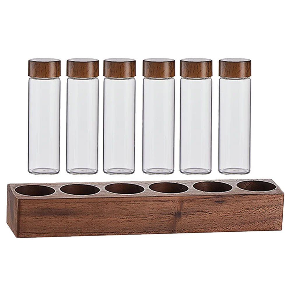 

Tools Glass Jar With Airtight Lid Tubes Wood Stand Scent Bottle Storage Jars Coffee Container Wooden Display Beans
