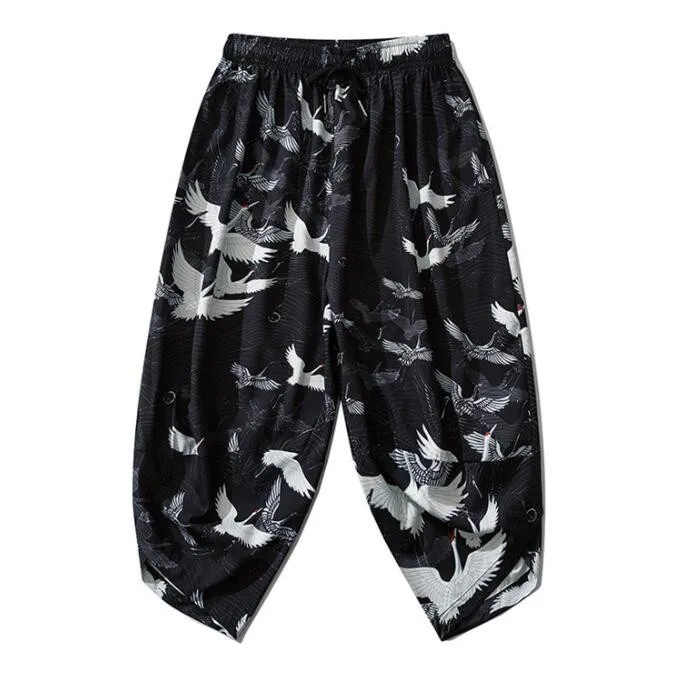 Couple Print Sleep Bottoms Casual Cropped Trousers Elastic Waist Home Pajamas Pant Lingerie Rayon Chinese Shorts 3XL