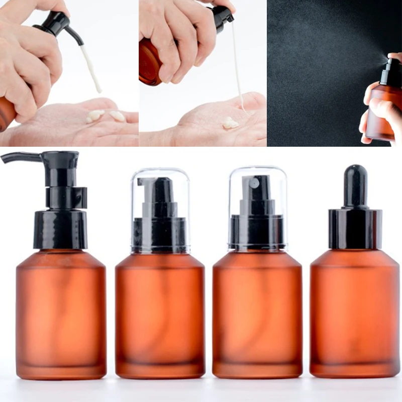 

Empty Amber Glass Spray Bottle Lotion Pump Liquid Sprayer Dropper Fine Mist Refillable Bottles Perfume 60 / 100ml