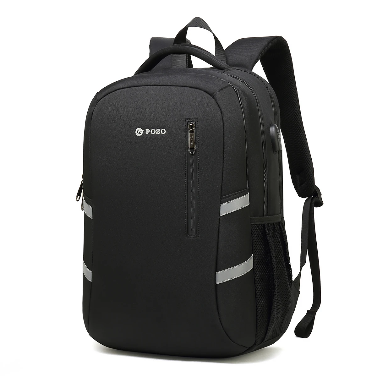 

POSO Big Capacity Men Backpack Laptop 15.6 Nylon Black Solid High School Bags Teen College Student Back Pack Multifunctional Bag