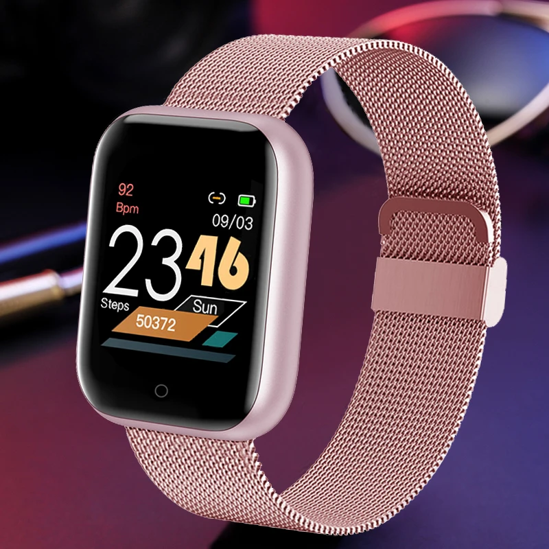 Розовые умные часы женские электронные для Android IOS спортивный фитнес-трекер с