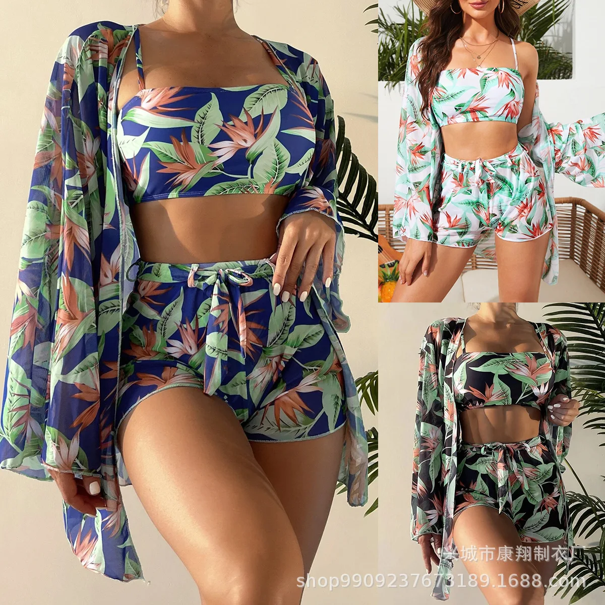 

Sexy Bikini 2023 Women Split Three-piece Suit High Waist Long-sleeved Boxer Bikini Swimwear Women Bathing Suit