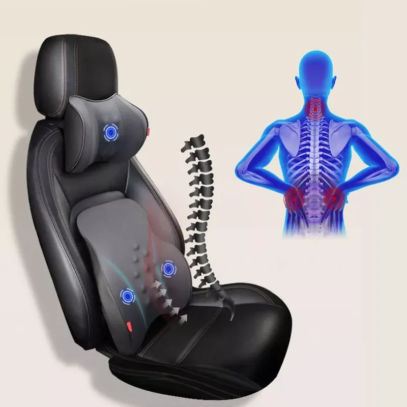 

Car Massage Pillow Lumbar Pillow Universal Headrest Seat Back Support Relieve Fatigue Auto Neck Support Auto Accessories