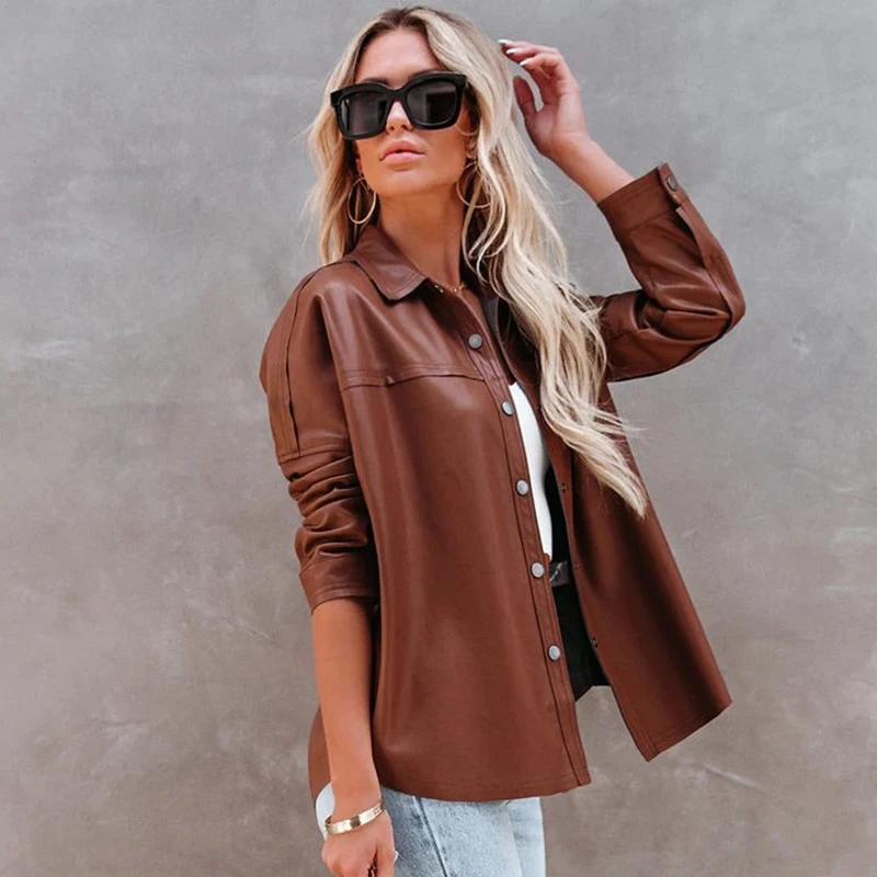 Ardm Casual Single Breasted Black Spring кожаная куртка женская Vintage Faux Leather Office Ladies New In Outerwears Chic Tops