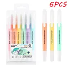 Флуоресцентная ручка-маркер с двойной головкой, 6 шт.компл., маркеры для рисования пастелью, ручка для фотографий, милые канцелярские принадлежности