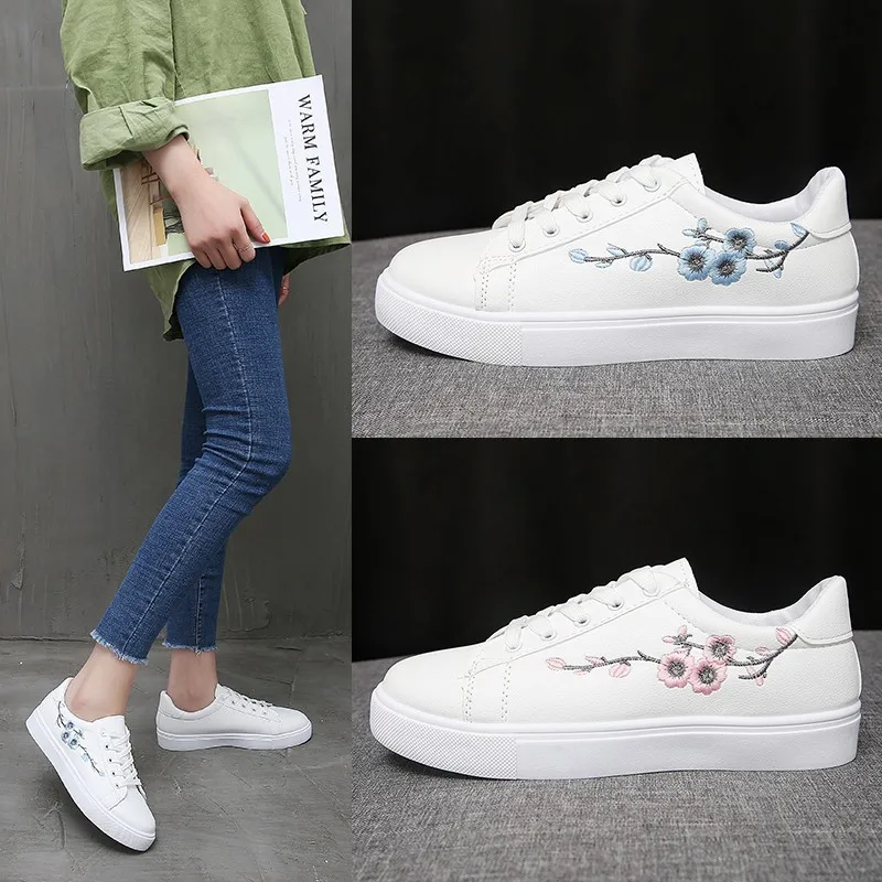 

Peach Blossom Small White Shoes Single Shoe Women 2022 New Embroidery Casual Korean Flat White Shoes Sneakers Women