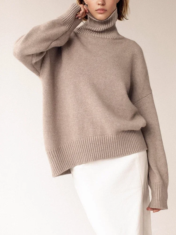 

White Women's Turtleneck Sweater 2023 Winter Thick Warm Oversized Knitted Pullovers for Women Black Baisc Loose Jumpers Tops
