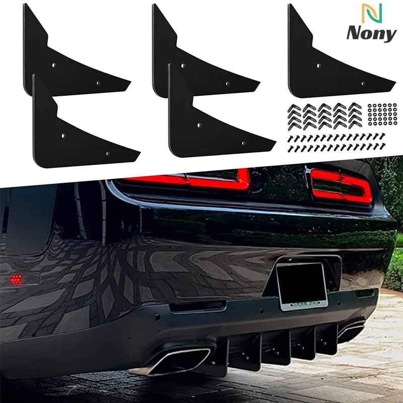 Фото NONY задний диффузор V3 5 плавников Набор для Dodge Challenger 2015-2022 запас задний бампер, красный задний бампер диффузор Акулий плавники 5 шт./компл. №1