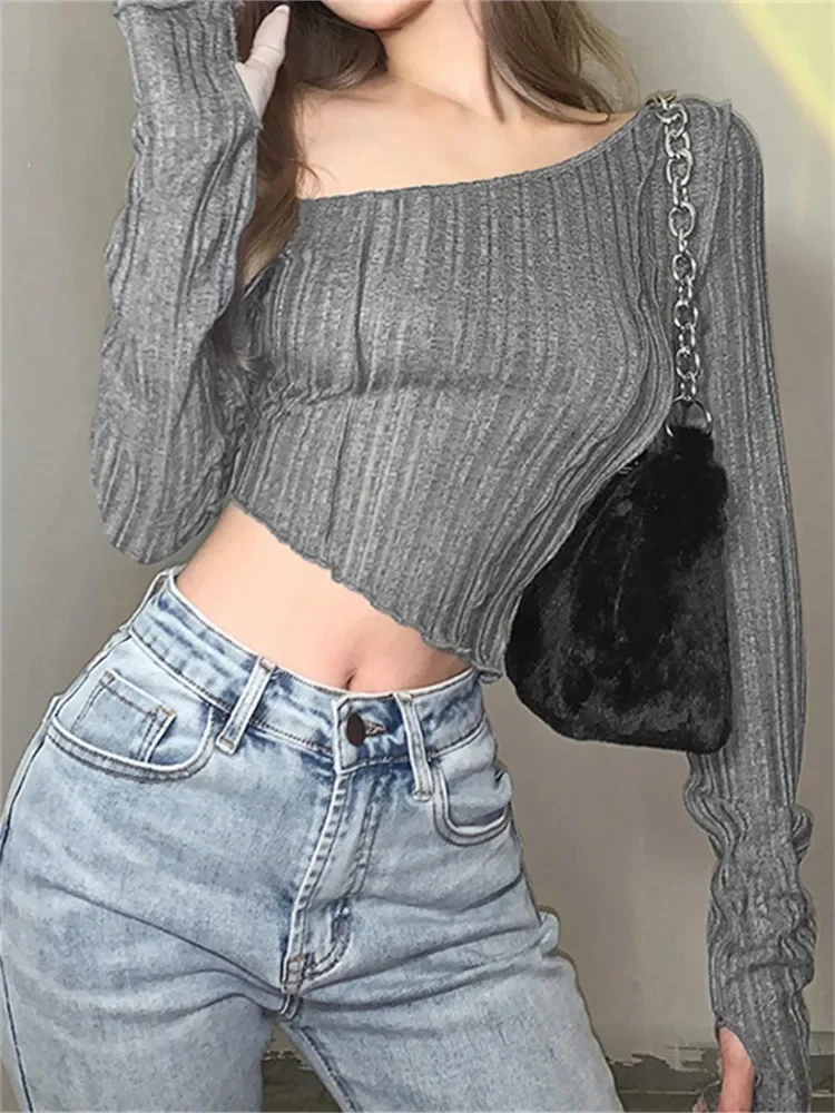 Женские осенние трикотажные топы просвечивающие сексуальные и блузки Y2K