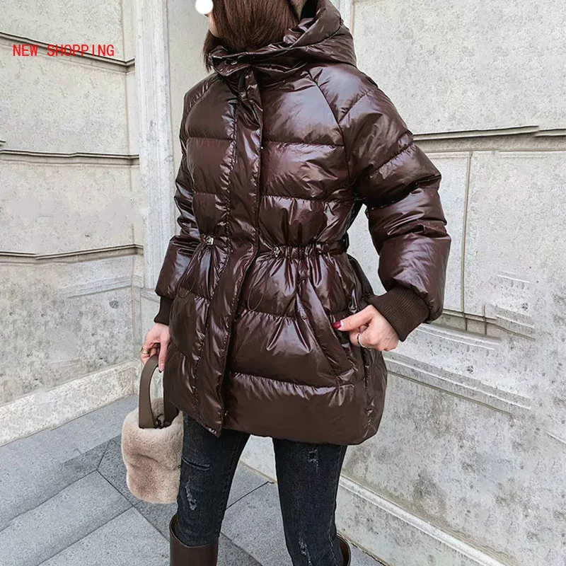 New Fashion Winter Women Long Puffer Duck Down Jacket Black Hooded Female Loose Warm Waterproof Windproof Slim Coat Red Overcoat