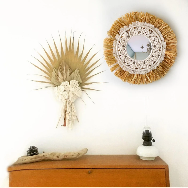 

Nordic Handmade Cotton Rope Mirror Children Room Bedroom Hotel Home Decoration Wall Hanging Wall Mirror Vintage Mirror