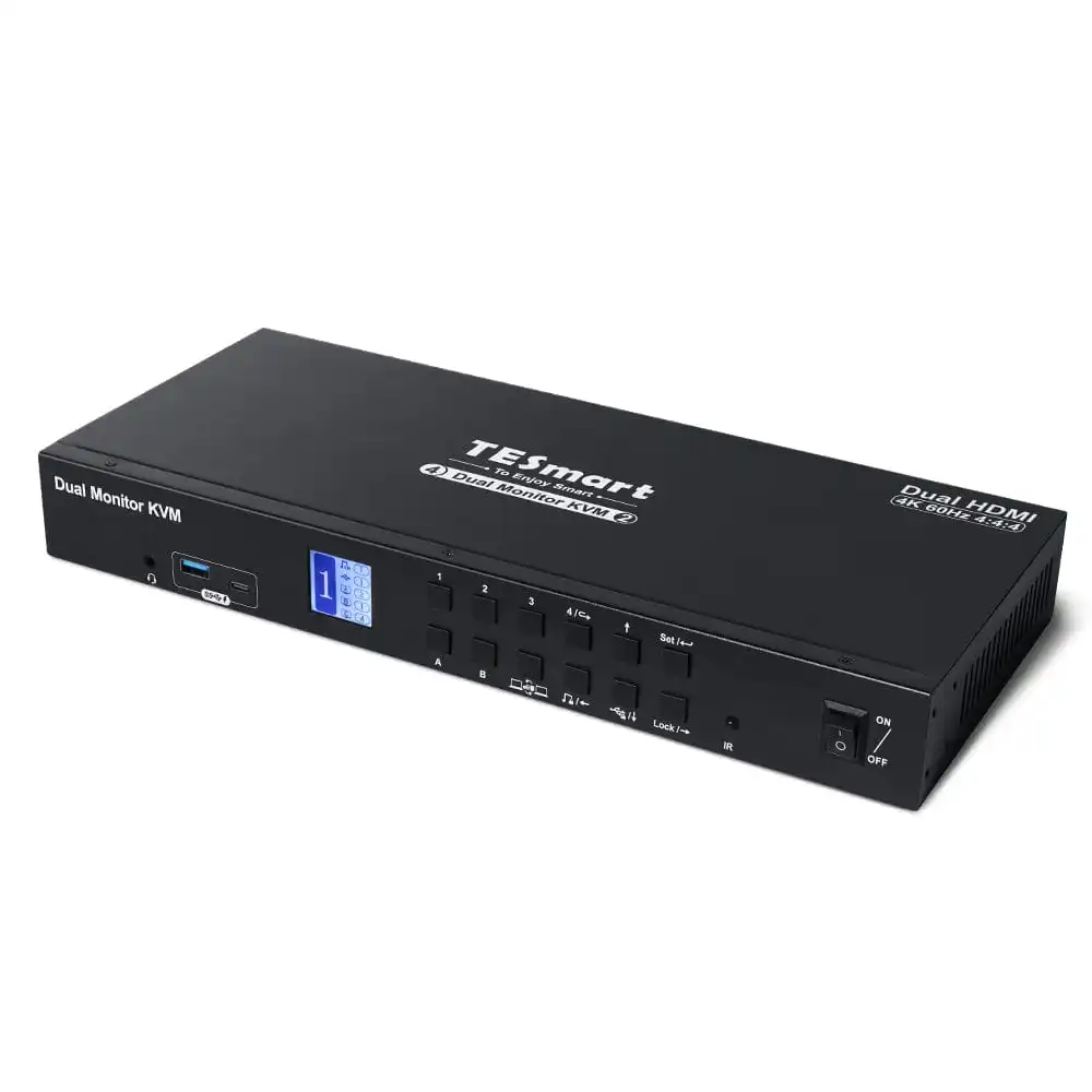 4-портовый комплект KVM-переключателя с двумя мониторами HDMI 4K60 Гц док-станцией USB 3.0