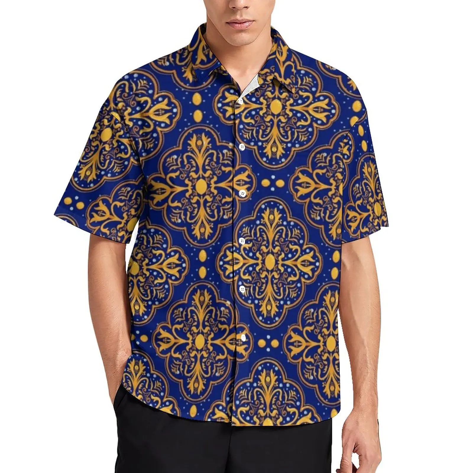 

Retro Baroque Print Casual Shirt Rococo Lemons Vacation Loose Shirt Hawaiian Y2K Blouses Short-Sleeved Custom Oversize Top